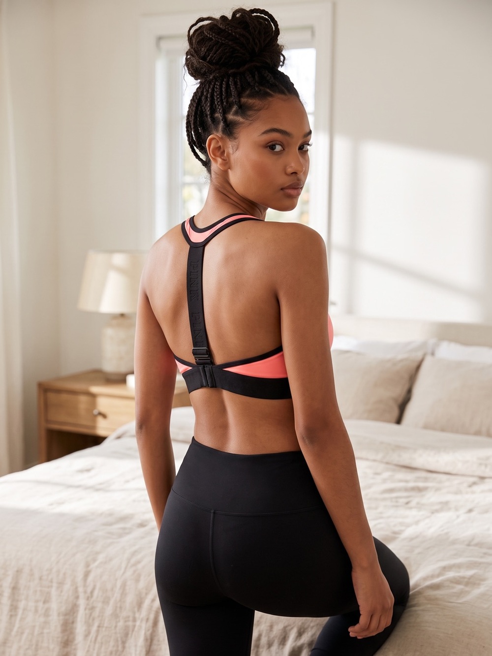 NEW!PINK Victoria's Secret Knockout Front Zip Coral & Black Racerback Sports Bra